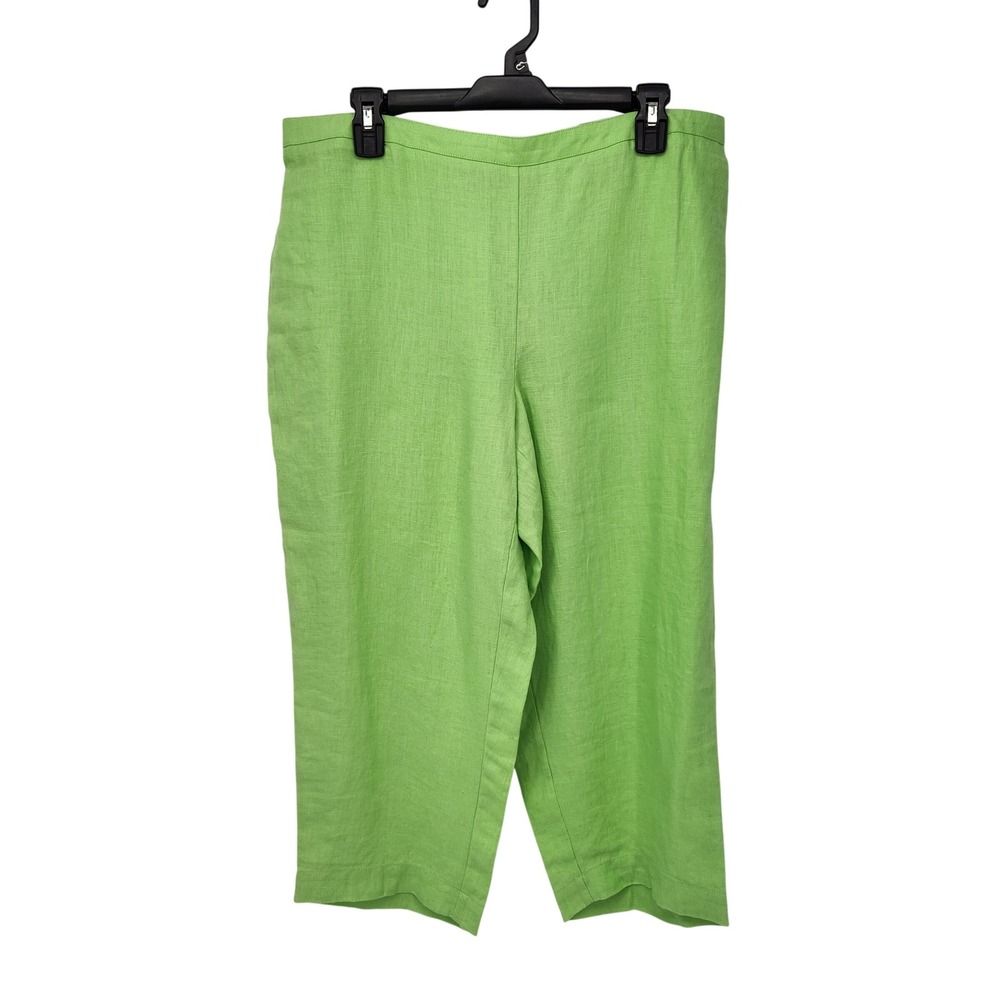 NWT Chicos Logan Capri Pants Women Lime Green 100% Linen Cropped Pull On Pant 2